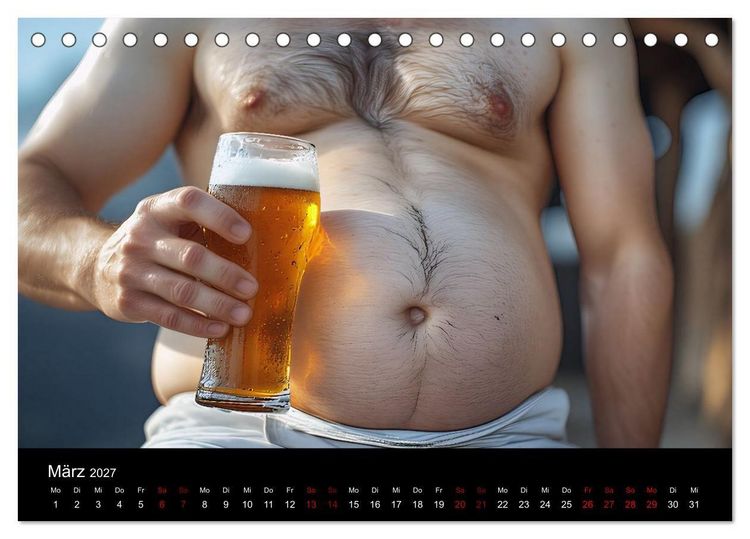 Produktbild: Lustige Kalender M&auml;nner mit Bierb&auml;uchen - Bierbauch Kalender Geschenk f&uuml;r Kollegen, Freunde & Party-Liebhaber Wandkalender (Tischkalender 2027 DIN A5 quer), CALVENDO Monatskalender