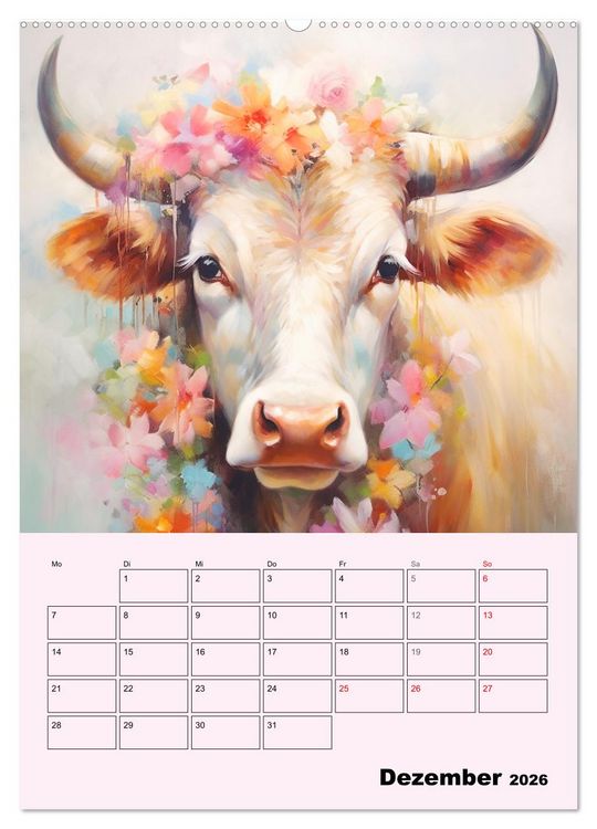 Produktbild: Zauberhafte K&uuml;he. Duftige Aquarelle von tollen Tieren (Wandkalender 2026 DIN A2 hoch), CALVENDO Monatskalender