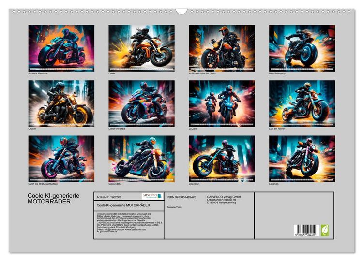 Produktbild: Coole KI-generierte MOTORR&Auml;DER (Wandkalender 2026 DIN A2 quer), CALVENDO Monatskalender