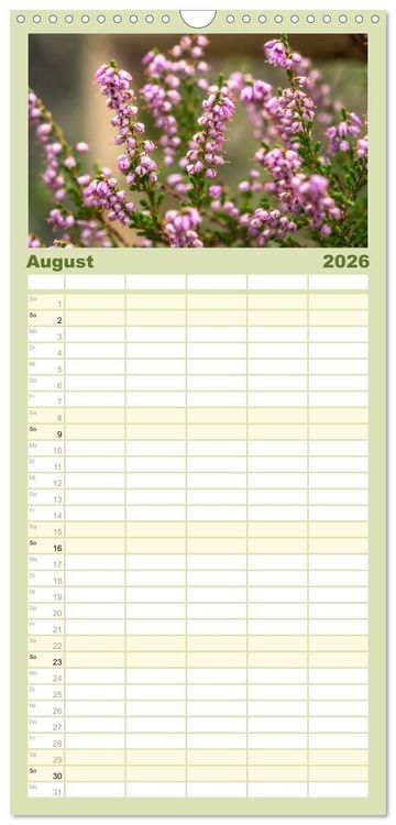 Produktbild: Familienplaner 2026 - Zauberhaftes Heidekraut - Elbsandstein mit 5 Spalten (Wandkalender, 21 x 45 cm) CALVENDO