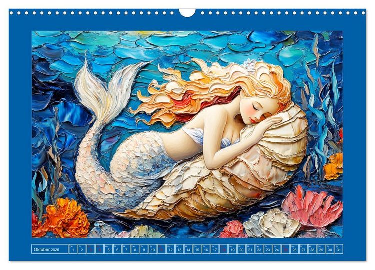 Produktbild: Meerjungfrauen. Zauberhafte Illustrationen im &Ouml;lgem&auml;lde-Stil (Wandkalender 2026 DIN A3 quer), CALVENDO Monatskalender