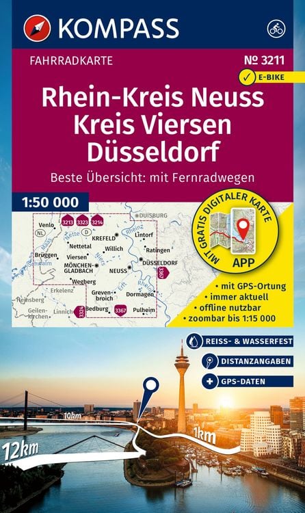 Produktbild: KOMPASS Fahrradkarte 3211 Rhein-Kreis Neuss, Kreis Viersen, Düsseldorf 1:50.000