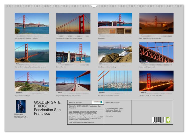 Produktbild: GOLDEN GATE BRIDGE Faszination San Francisco (Wandkalender 2026 DIN A2 quer), CALVENDO Monatskalender