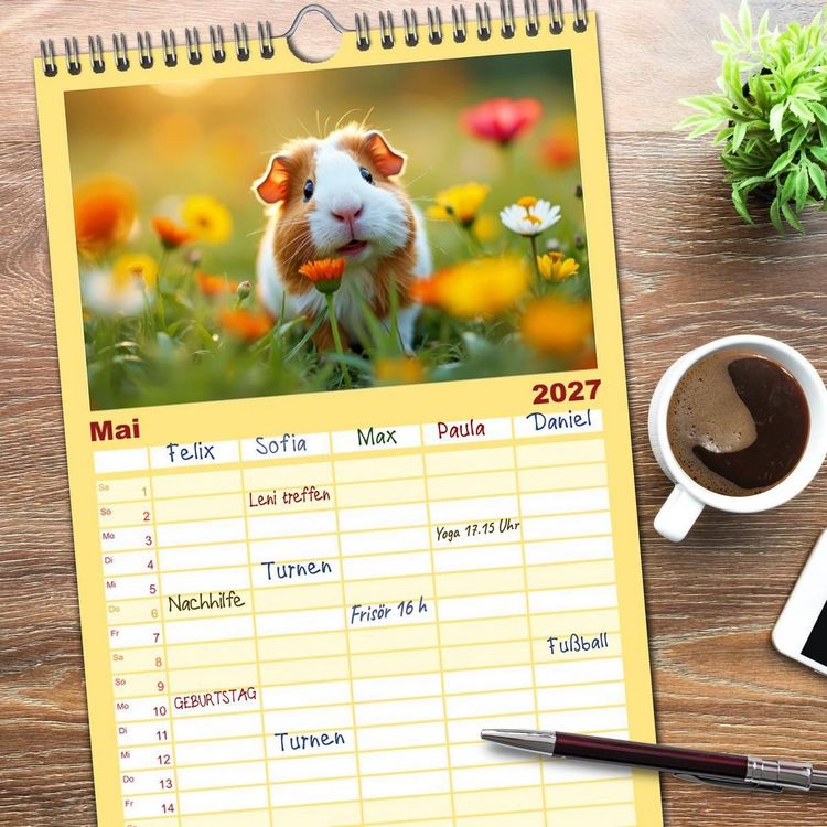 Produktbild: Familienplaner 2027 - S&uuml;&szlig;e Meerschweinchen mit 5 Spalten (Wandkalender, 21 x 45 cm) CALVENDO