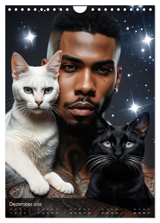 Produktbild: Verschmuste Kerle - Muskeln, Tattoos und Miezekatzen (Wandkalender 2026 DIN A4 hoch), CALVENDO Monatskalender