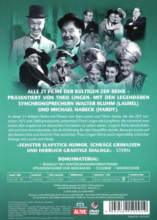 Produktbild: Lachen Sie mit Stan & Ollie (7 DVDs) - Die ZDF-Gesamtedition (Alle 21 Filme) (Fernsehjuwelen)