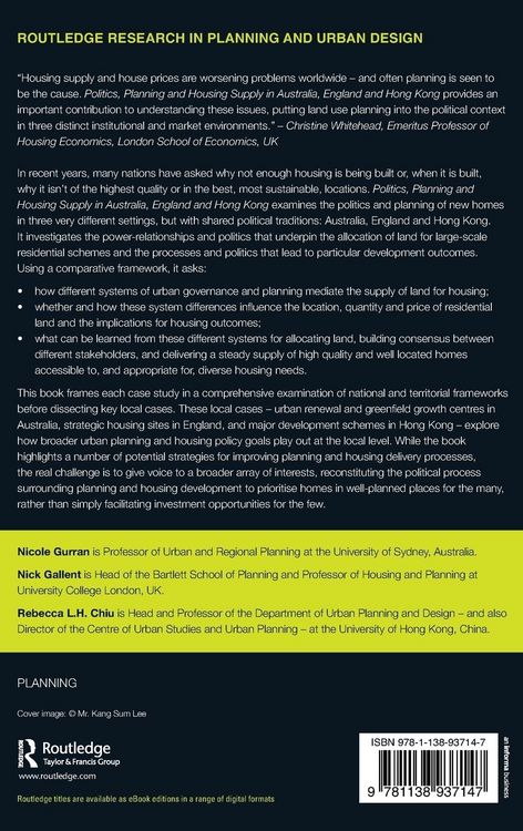 Produktbild: Politics, Planning and Housing Supply in Australia, England and Hong Kong