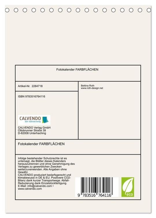 Produktbild: Fotokalender FARBFL&Auml;CHEN (Tischkalender 2027 DIN A5 hoch), CALVENDO Monatskalender