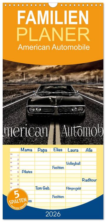 Produktbild: Familienplaner 2026 - American Automobile mit 5 Spalten (Wandkalender, 21 x 45 cm) CALVENDO