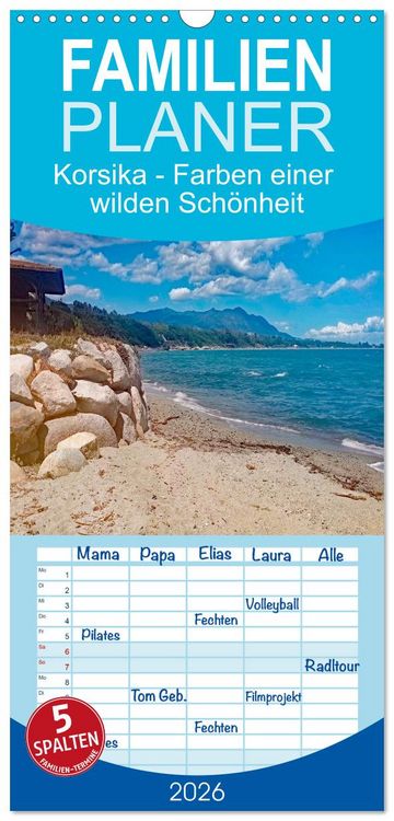 Produktbild: Familienplaner 2026 - Korsika - Farben einer wilden Sch&ouml;nheit mit 5 Spalten (Wandkalender, 21 x 45 cm) CALVENDO