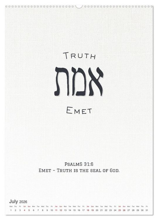 Produktbild: The Radiant Path Hebrew Letters Inspiring the Soul (High Quality Premium Wall Calendar 2026 DIN A2 portrait),CALVENDO 12 Month Wall Calendar
