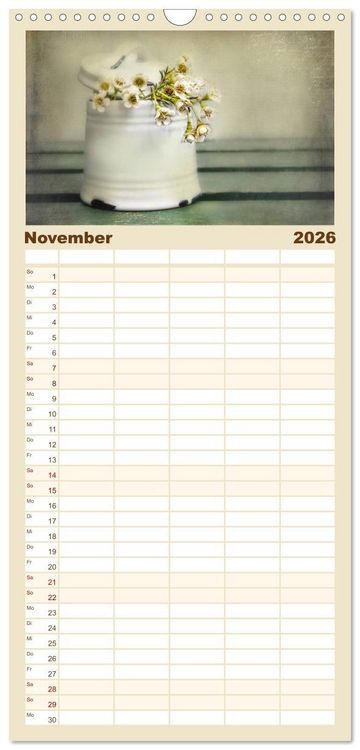 Produktbild: Familienplaner 2026 - Vintage Flowers mit 5 Spalten (Wandkalender, 21 x 45 cm) CALVENDO
