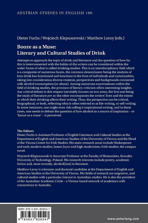 Produktbild: Booze as a Muse: Literary and Cultural Studies of Drink