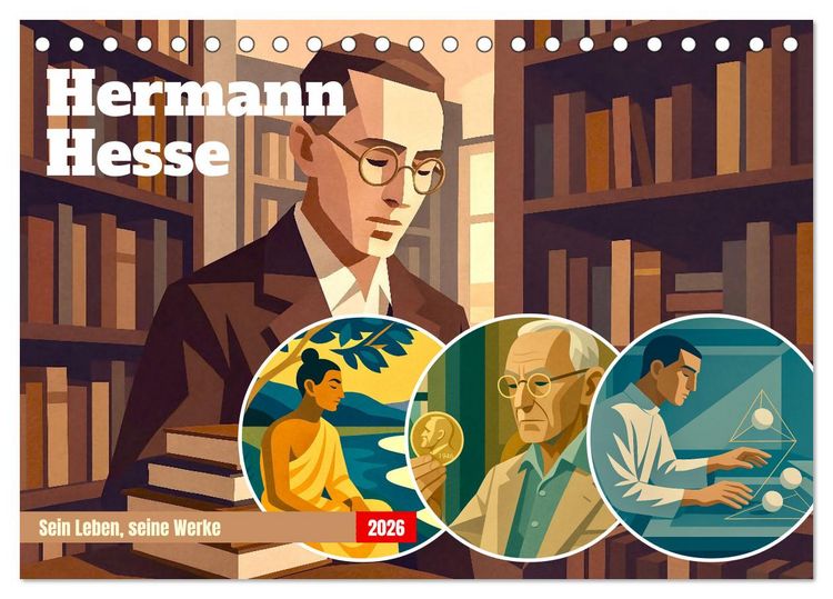 Produktbild: Hermann Hesse. Sein Leben, seine Werke (Tischkalender 2026 DIN A5 quer), CALVENDO Monatskalender
