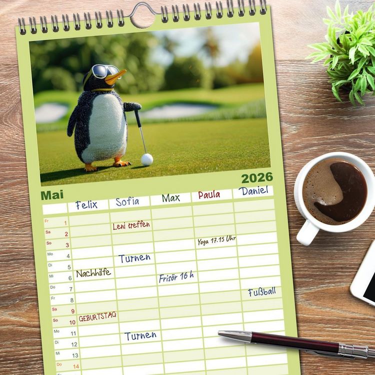 Produktbild: Familienplaner 2026 - Der tierisch lustige Golfkalender mit 5 Spalten (Wandkalender, 21 x 45 cm) CALVENDO