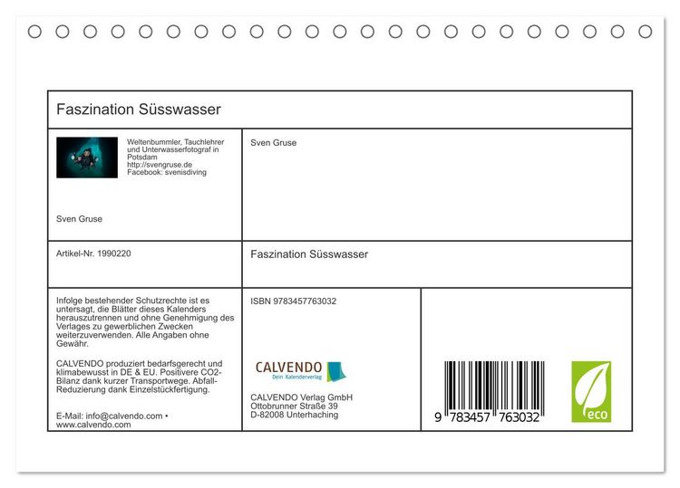 Produktbild: Faszination S&uuml;sswasser (Tischkalender 2026 DIN A5 quer), CALVENDO Monatskalender