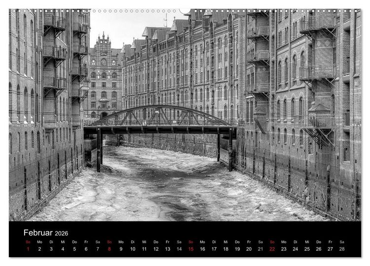 Produktbild: Hamburg monochrome Impressionen (hochwertiger Premium Wandkalender 2026 DIN A2 quer), Kunstdruck in Hochglanz