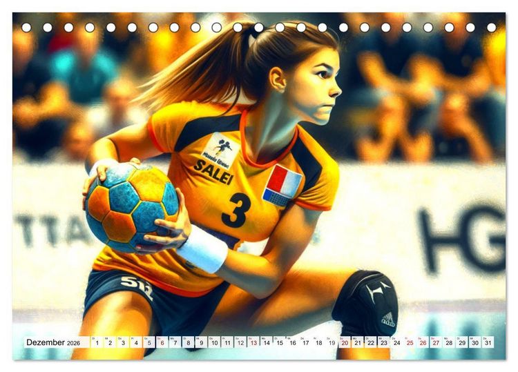 Produktbild: Handball Impressionismus, K&uuml;nstlerische Handballaktionen im KI-Pinselstrich (Tischkalender 2026 DIN A5 quer), CALVENDO Monatskalender