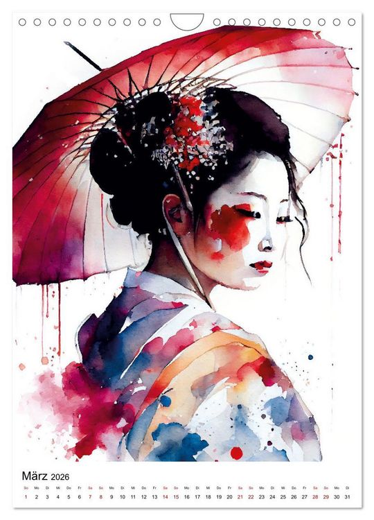Produktbild: Geisha Aquarelle - Japanische Kulturdamen, Landschaft und Sakura (Wandkalender 2026 DIN A4 hoch), CALVENDO Monatskalender