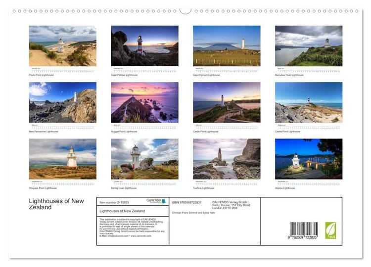 Produktbild: Lighthouses of New Zealand (High Quality Premium Wall Calendar 2027 DIN A2 landscape),CALVENDO 12 Month Wall Calendar