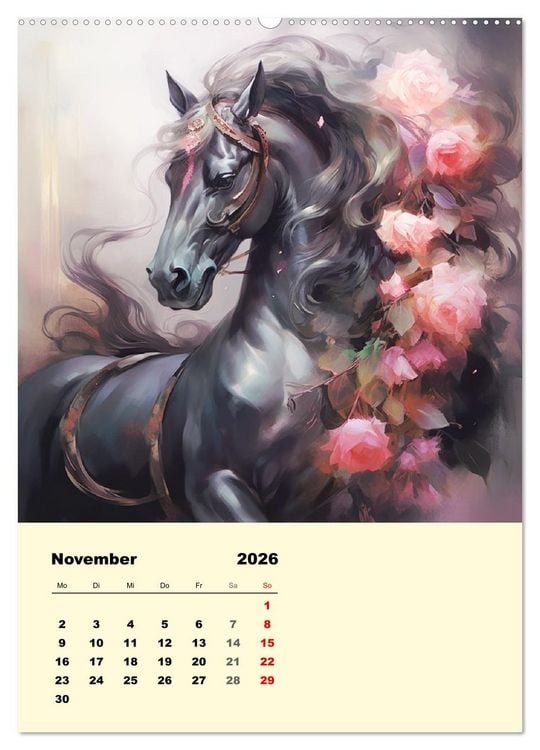 Produktbild: Pferde im romantischen Barockstil (hochwertiger Premium Wandkalender 2026 DIN A2 hoch), Kunstdruck in Hochglanz