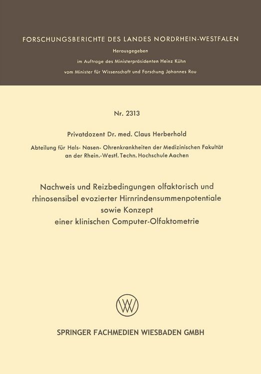 Produktbild: Nachweis und Reizbedingungen olfaktorisch und rhinosensibel evozierter Hirnrindensummenpotentiale sowie Konzept einer klinischen Computer-Olfaktometri
