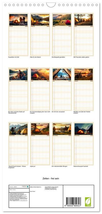 Produktbild: Familienplaner 2026 - Zelten - frei sein mit 5 Spalten (Wandkalender, 21 x 45 cm) CALVENDO