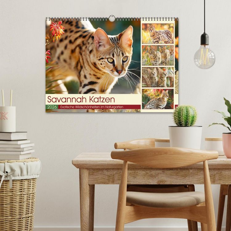 Produktbild: Savannah Katzen. Exotische Wildsch&ouml;nheiten im Naturgarten (Wandkalender 2026 DIN A3 quer), CALVENDO Monatskalender