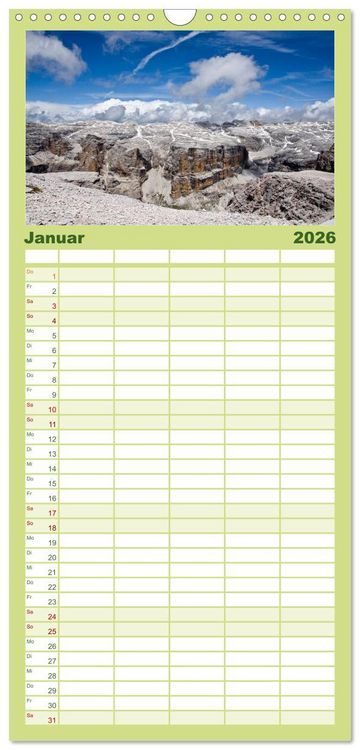 Produktbild: Familienplaner 2026 - Hoch oben in den DOLOMITEN mit 5 Spalten (Wandkalender, 21 x 45 cm) CALVENDO