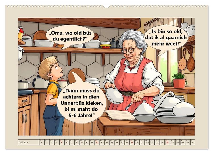 Produktbild: Plattd&uuml;tsche Cartoons (hochwertiger Premium Wandkalender 2026 DIN A2 quer), Kunstdruck in Hochglanz