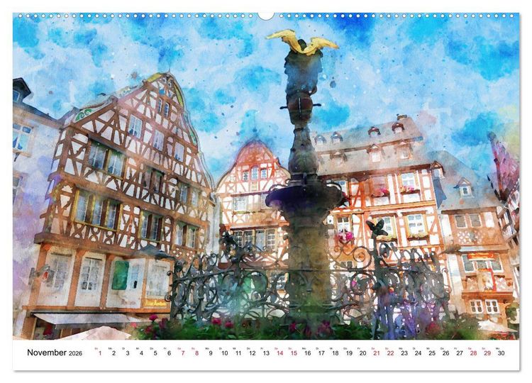 Produktbild: Bernkastel-Kues - Stadtrundgang in Aquarell (hochwertiger Premium Wandkalender 2026 DIN A2 quer), Kunstdruck in Hochglanz