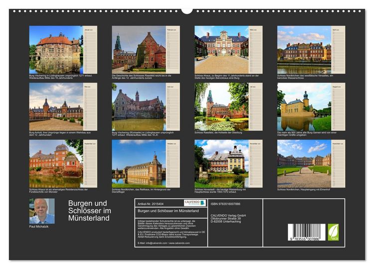 Produktbild: Burgen und Schl&ouml;sser im M&uuml;nsterland (hochwertiger Premium Wandkalender 2026 DIN A2 quer), Kunstdruck in Hochglanz