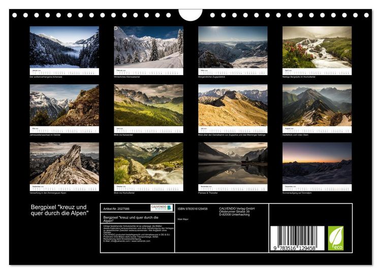 Produktbild: Bergpixel "kreuz und quer durch die Alpen" (Wandkalender 2026 DIN A4 quer), CALVENDO Monatskalender