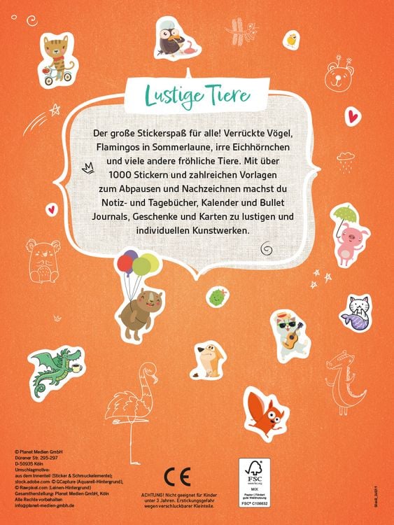 Produktbild: Stickerbuch Lustige Tiere I Über 1000 Sticker