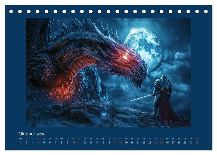 Produktbild: Drachenkrieger (Tischkalender 2026 DIN A5 quer), CALVENDO Monatskalender