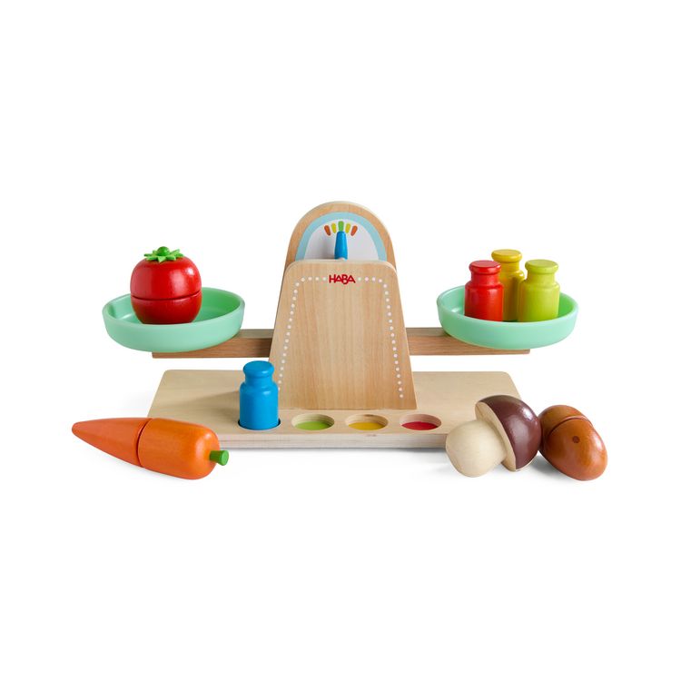 Produktbild: HABA 2012307001 - Creative Play, Waage mit Gewichte, 5-teilig, Zubeh&ouml;r f&uuml;r Spielk&uuml;che/Kaufladen