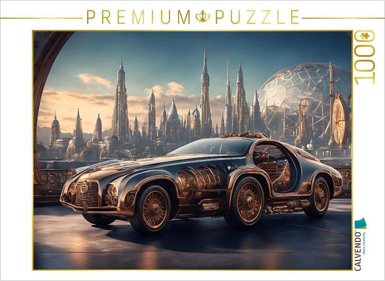 Produktbild: CALVENDO Puzzle Steam-Car vor retrofuturistischer Stadtansicht | 1000 Teile Lege-Gr&ouml;&szlig;e 64x48cm Foto-Puzzle f&uuml;r gl&uuml;ckliche Stunden