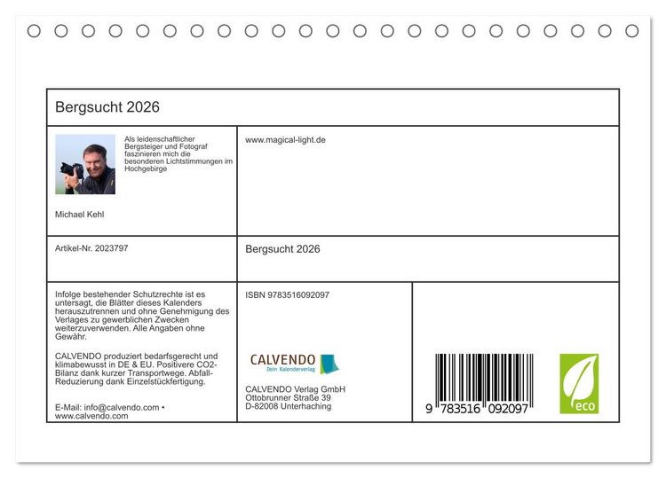 Produktbild: Bergsucht 2026 (Tischkalender 2026 DIN A5 quer), CALVENDO Monatskalender