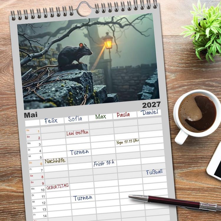 Produktbild: Familienplaner 2027 - Schattenkuss - Tiere in den Armen der Nacht mit 5 Spalten (Wandkalender, 21 x 45 cm) CALVENDO