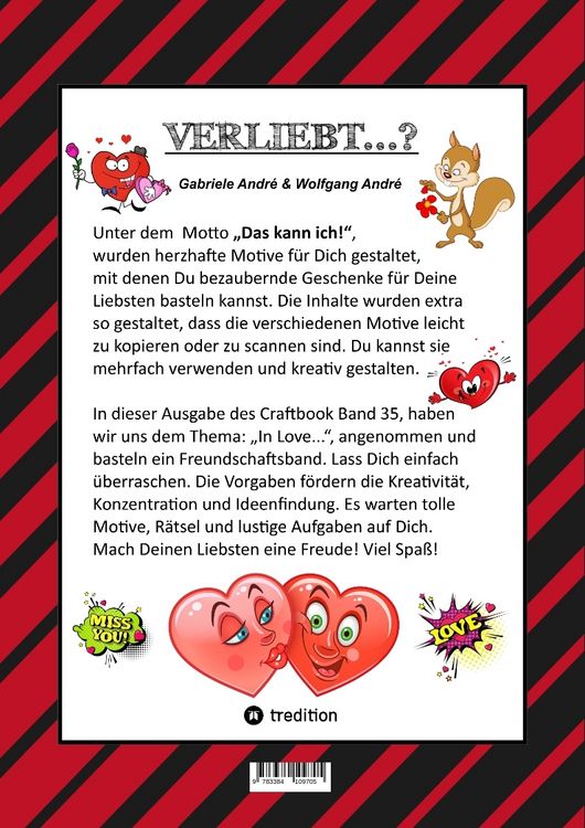 Produktbild: CRAFTBOOK - VERLIEBT - LIEBE MOTIVE - FREUNDSCHAFTSBAND - BASTELN - R&Auml;TSEL - AUSMALVORLAGEN - AUFGABEN - HERZEN