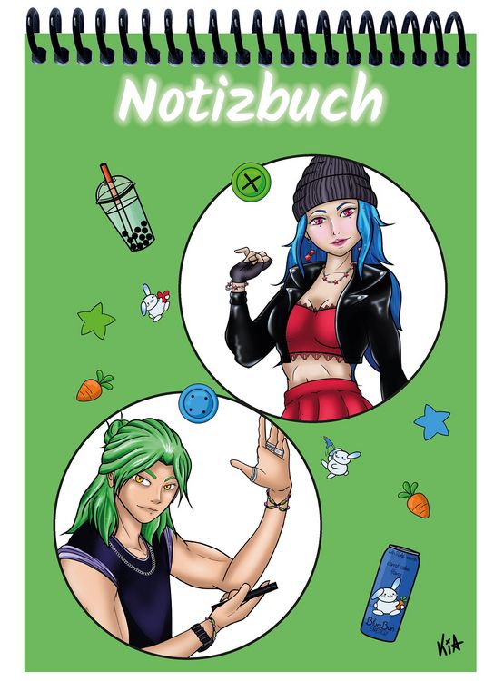 Produktbild: A 5 Notizblock Manga Quinn und Enora, gr&uuml;n, kariert