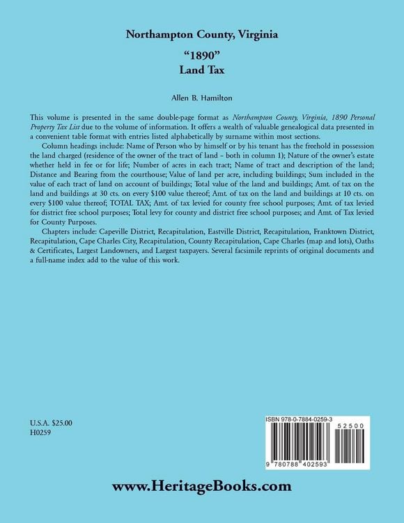 Produktbild: Northampton County, Virginia 1890 Land Tax