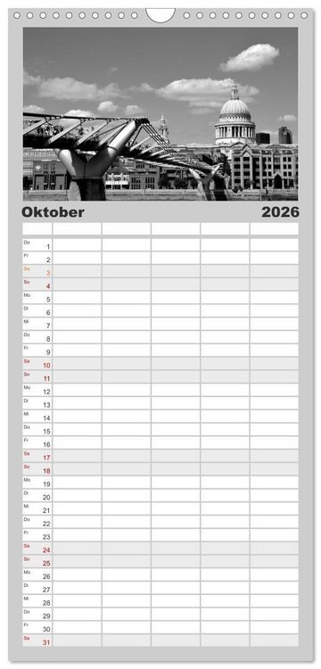 Produktbild: Familienplaner 2026 - London in Schwarz-Wei&szlig; mit 5 Spalten (Wandkalender, 21 x 45 cm) CALVENDO