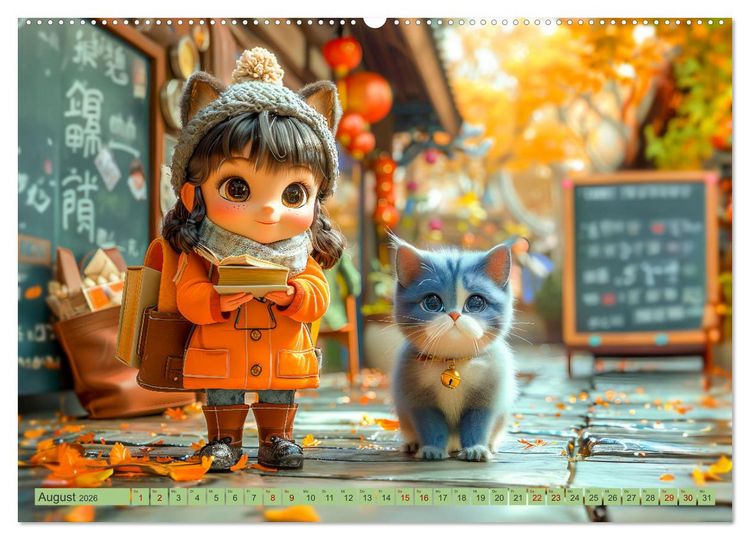 Produktbild: Lina und die Katzen - Magische Abenteuer in niedlichen Szenen (Wandkalender 2026 DIN A2 quer), CALVENDO Monatskalender