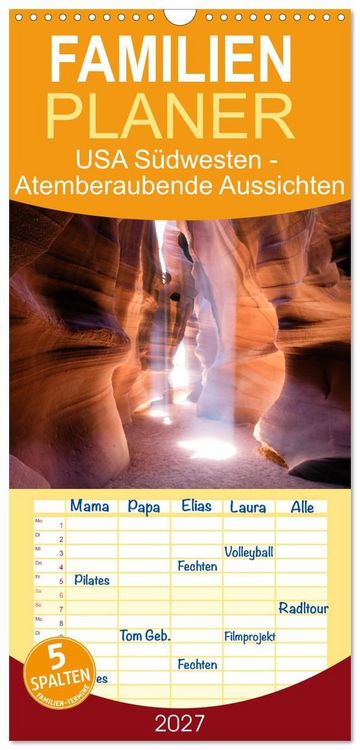 Produktbild: Familienplaner 2027 - USA S&uuml;dwesten - Atemberaubende Aussichten mit 5 Spalten (Wandkalender, 21 x 45 cm) CALVENDO