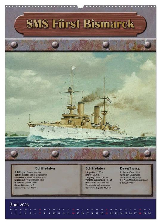 Produktbild: Die kaiserliche Marine 1871 - 1918 (Wandkalender 2026 DIN A2 hoch), CALVENDO Monatskalender