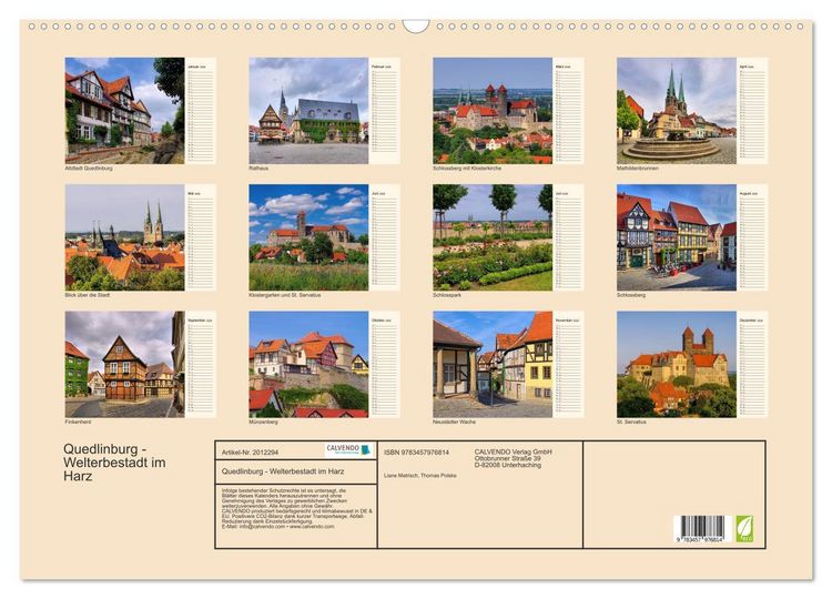 Produktbild: Quedlinburg - Welterbestadt im Harz (Wandkalender 2026 DIN A2 quer), CALVENDO Monatskalender