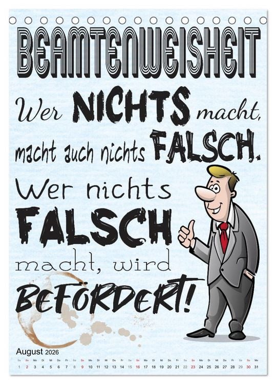 Produktbild: Beamten-Spr&uuml;che (Tischkalender 2026 DIN A5 hoch), CALVENDO Monatskalender