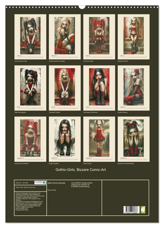 Produktbild: Gothic-Girls. Bizzare Comic-Art (Wandkalender 2026 DIN A2 hoch), CALVENDO Monatskalender