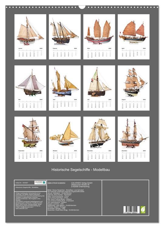 Produktbild: Historische Segelschiffe - Modellbau (Wandkalender 2026 DIN A2 hoch), CALVENDO Monatskalender
